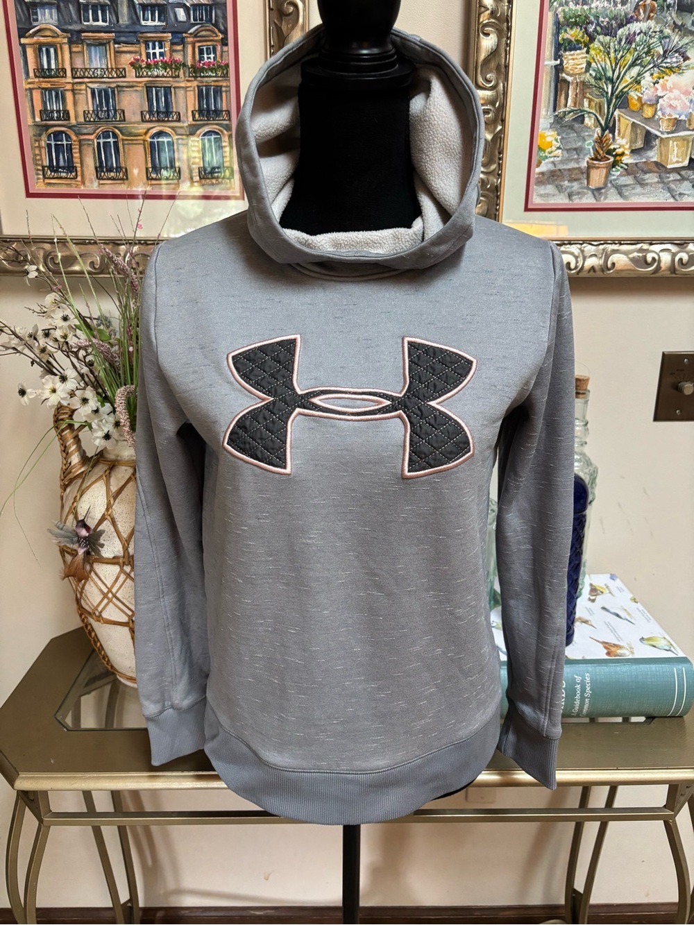 Under Armour Gray Fleece Pullover Hoodie Sweatshirt Loose Fit Big Logo Sz S
